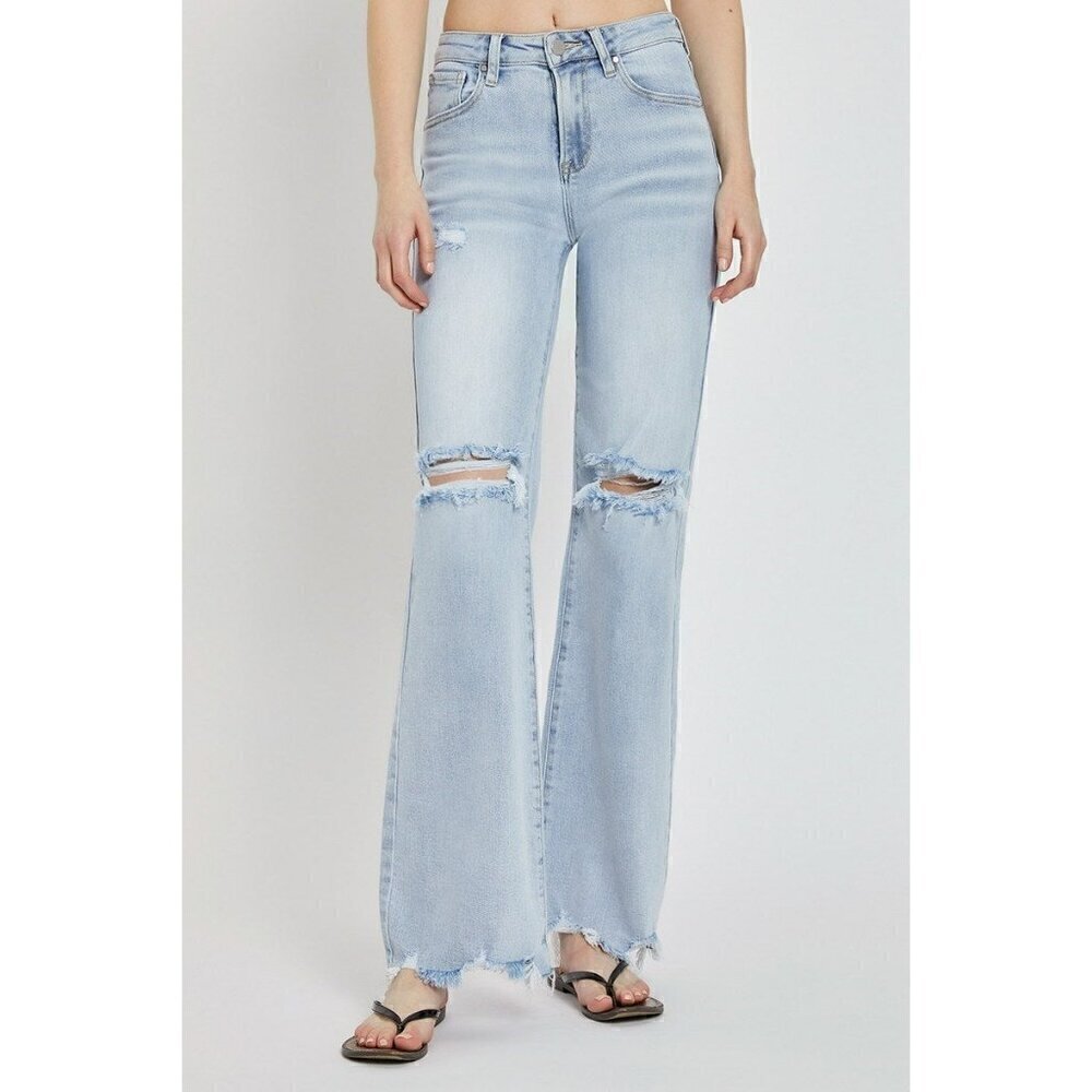 Risen High Rise Light Acid Washed Wide Leg Jeans RDP5312X